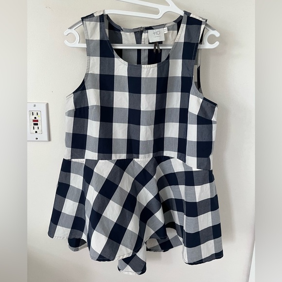 Hd In Paris Anthropologie Blue White Plaid Poplin Peplum Top size 8, EU 40 - Picture 4 of 11